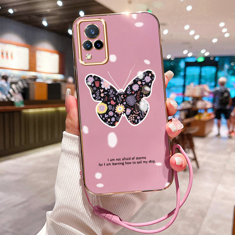 Casing Hp Untuk VIVO V21 4G V21 5G V21s 5G V21E V20 V20 SE Case Flower butterfly pelapisan Kekinian 