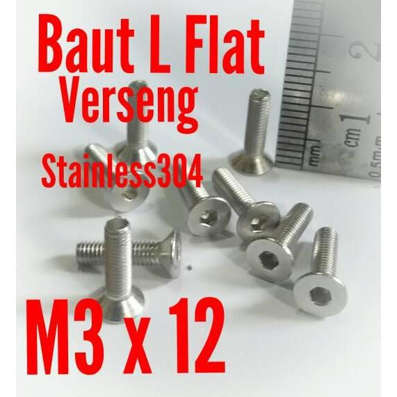 "New" Baut L Flat M3 x 12 Verseng SS304