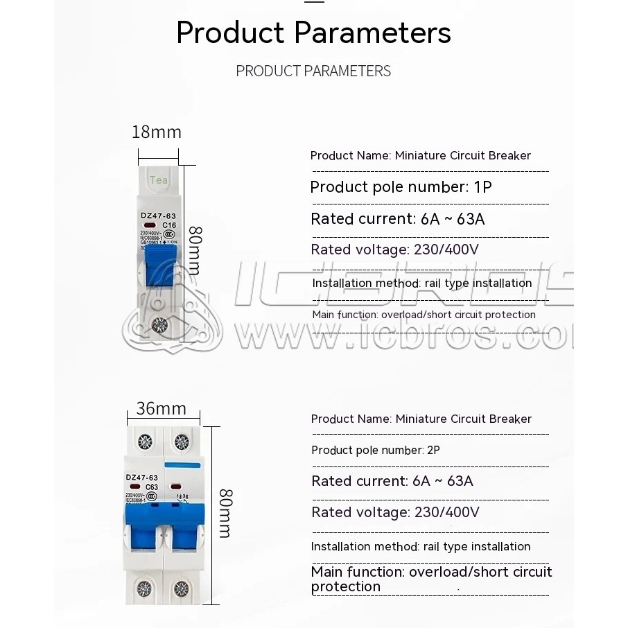 DZ47 DZ47-63 C-Type Mini Circuit Breaker MCB Domestic Air Switch DZ47 Upgrade Domestic 2 Box 6A 10A