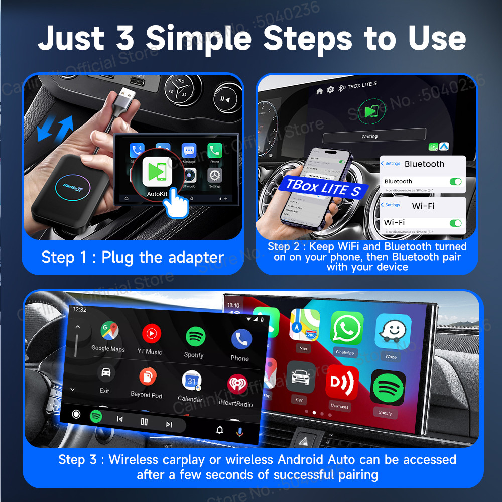 LITE S CarlinKit 5-In-1 Android TV Box HDMI Wireless Android Auto CarPlay Adapter Online Video Play