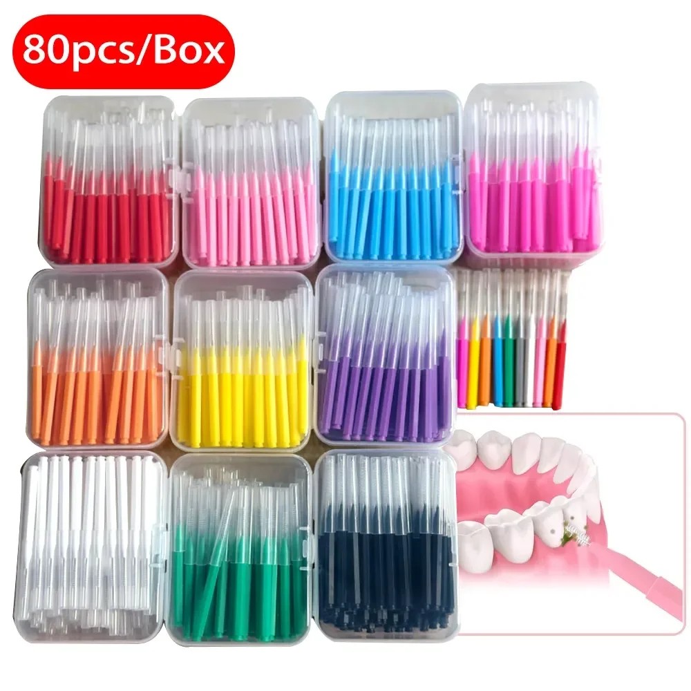 80 Pcs/Box I-type push pull interdental brush 0.6-1.5Mm Cleaning