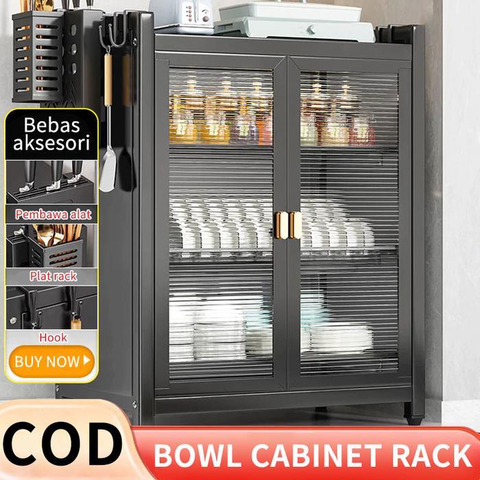 Rak piring dapur Rak kabinet multifungsi Kabinet tertutup sepenuhnya Lemari penyimpanan dapur
