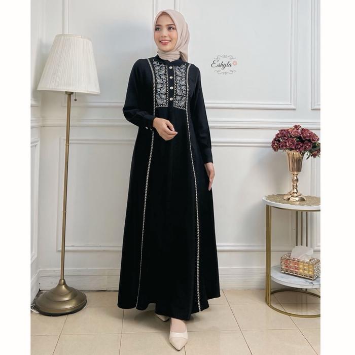 SHAFIA DRESS BY. ESHYLA - Gamis Bordir Premium Linen Crinkle Import