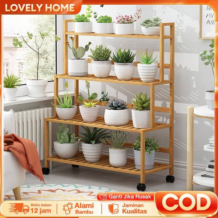 LOVE Stand Bunga Bambu Berlapis/Stand Bunga Sederhana/Stand Tanaman Mini/Rak Penyimpanan Serbaguna