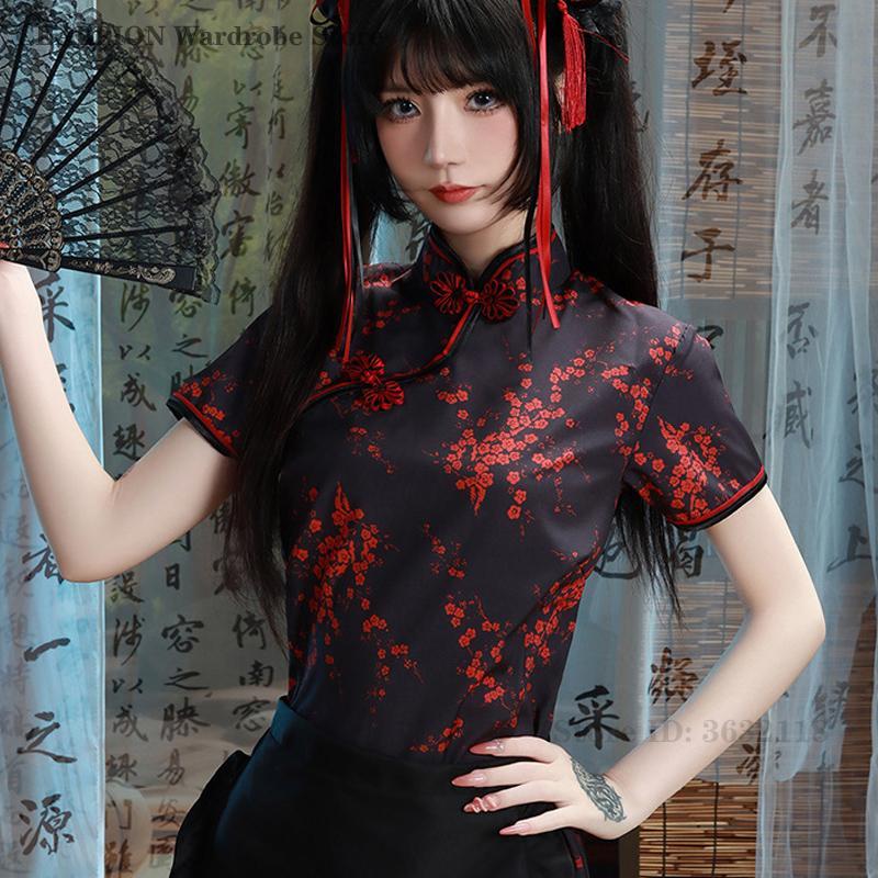 Big Size 3XL 4XL Improved Cheongsam Shirt Women Vintage Button Novelty Tang Clothes Traditional