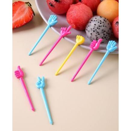 (12 pcs) Tusukan Tusuk Bento Garpu Buah Bentuk Tangan Jari Fruit Pick
