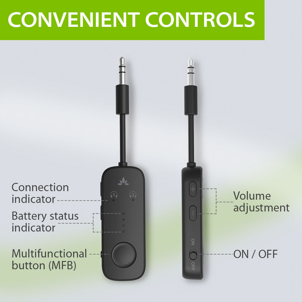 Avantree Relay - Premium Airplane Bluetooth 5.3 Adapter for Headphones 3.5mm AUX Jack Wireless Audio