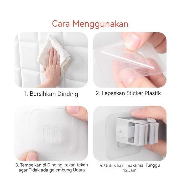 Tempelan Jepit Sapu Pel , Tempelan Dinding , Hook Tembok, Gantungan Keramik , Perekat Dinding Tembok