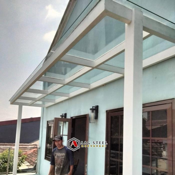 PROMO KANOPI KACA TEMPERED 8MM RANGKA HOLO TIANG WF150 BAJA BESI