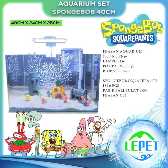 Lepet Paket Aquarium Spongebob 40Cm / Aquarium Melengkung / Aquascape / Aquarium Bending