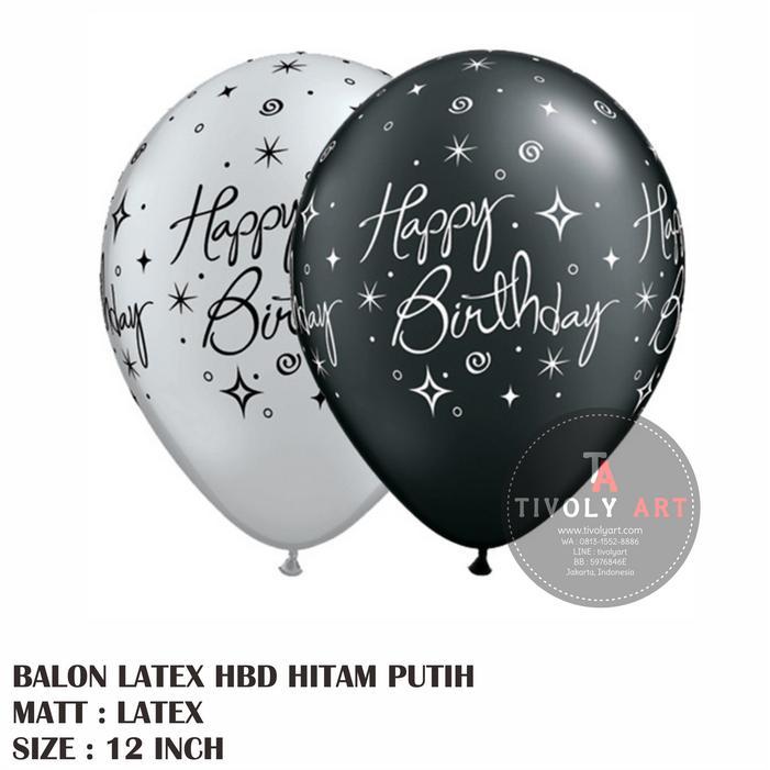 Balon Latex HBD Hitam Putih / Balon Latex Happy Birthday / Balon HBD