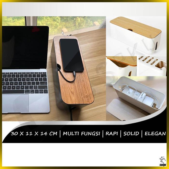 Cable Organizer Box Wooden Kabel Kotak Kayu Penata Penyimpanan Meja