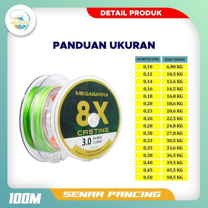 Catchfis - Tali Pancing Megabarra Japan Pe Nilon 8X 100M 8 Helai Strengthen 45,5Kg Premium Quality