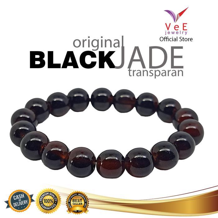 SALE Gelang Black Jade Batu Giok Cina Asli 10mm Transparan - VeE Pria Wanit