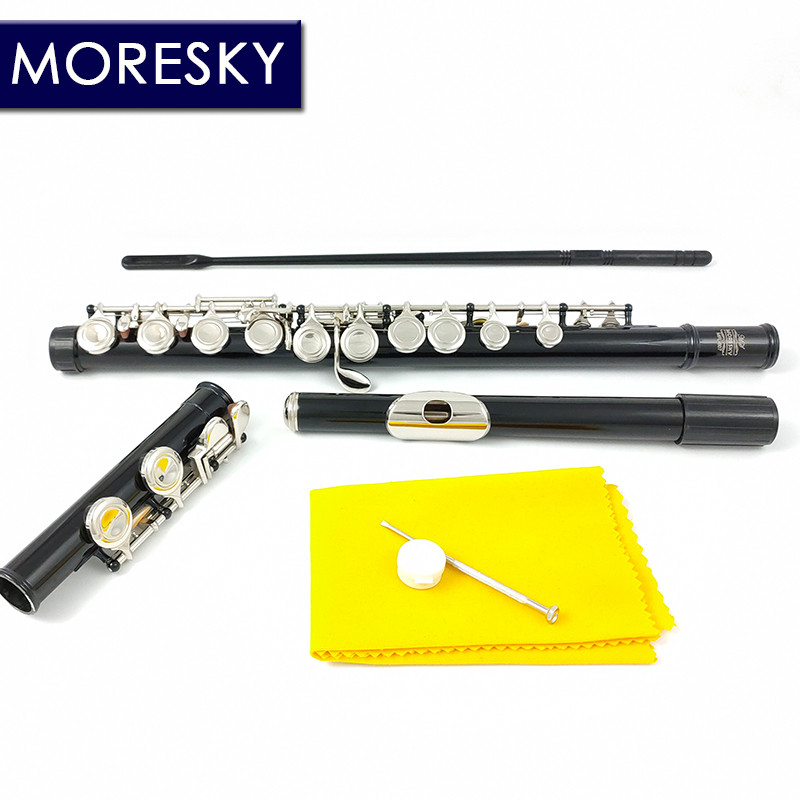MORESKY Flute 16 Close Holes C Keys Instrument Cupronickel Nickel Plated Black Flute With E Key