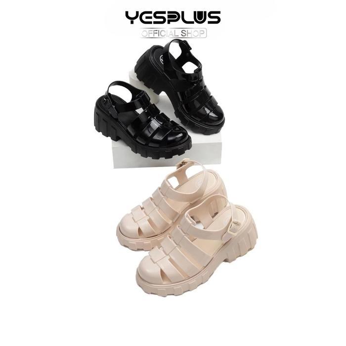 Donatello - 233A Sepatu Sendal Selop Wedges Wanita Glossy Tinggi Hak 7 Cm Import Fashion Hitam