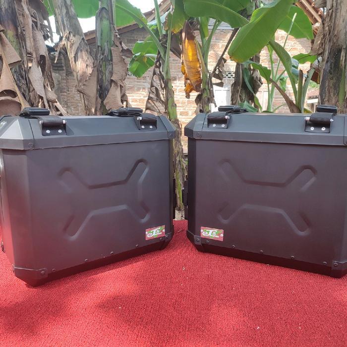 Sidebox Pannier Box Motor Aluminium 27L dengan Bracket dan Holder Botol - Motorcycle, Belt - hitam s