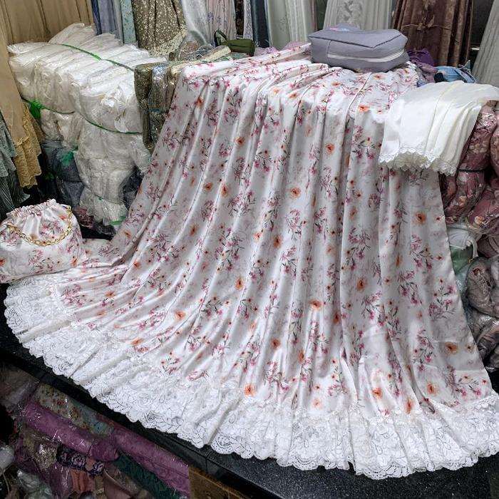 Mukena sutra silk premium/ mukena motif bunga bunga/ mukena dewasa/ mukena jumbo