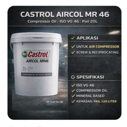 Castrol Aircol MR 46 Oli Kompresor Angin VG 46 Pelumas Industri 20 Liter untuk Kompresor Piston &