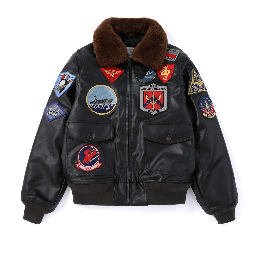 Top Gun Maverick G1 Aviator Pilot Flight Bomber Leather Jacket Military Men Fur Coat With Embroidery