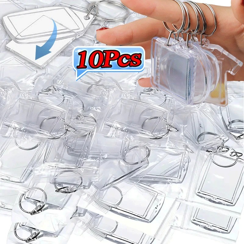 1/10pcs Transparent Photo Frame Keychain Tassels Snap-In Custom Insert Photo Acrylic Blank Keyring