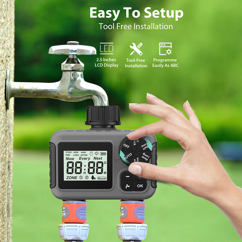 Mini Automatic Watering System Irrigation Timer IPX5 Waterproof Rain Delay Garden Water Controller