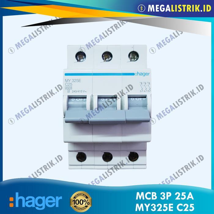 Hager Mcb 3P 25A My325E / Mcb 3 Phase 25 Ampere 4.5Ka C25 Sni