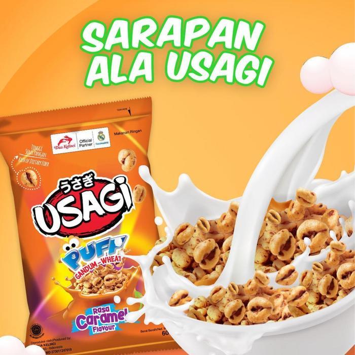 "New" Usagi Puff Gandum Wheat Caramel Coklat Renceng Isi 10 x 10gr Dua Kelinci Snack Cemilan Anak