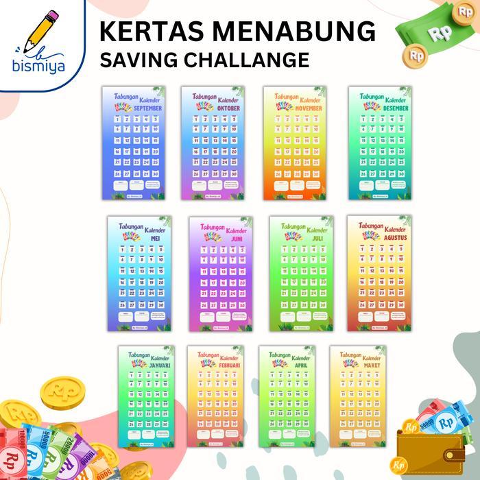 Terlaris kertas binder saving challenge kalender 12 lembar / isi binder tabungan keuangan viral SALE