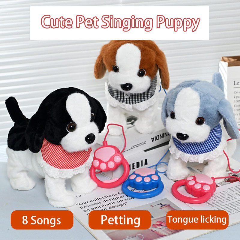 Pull String Electric Puppy Soft Plush Toys Creative Cute Will Lick Tongue Walking Singing Learning