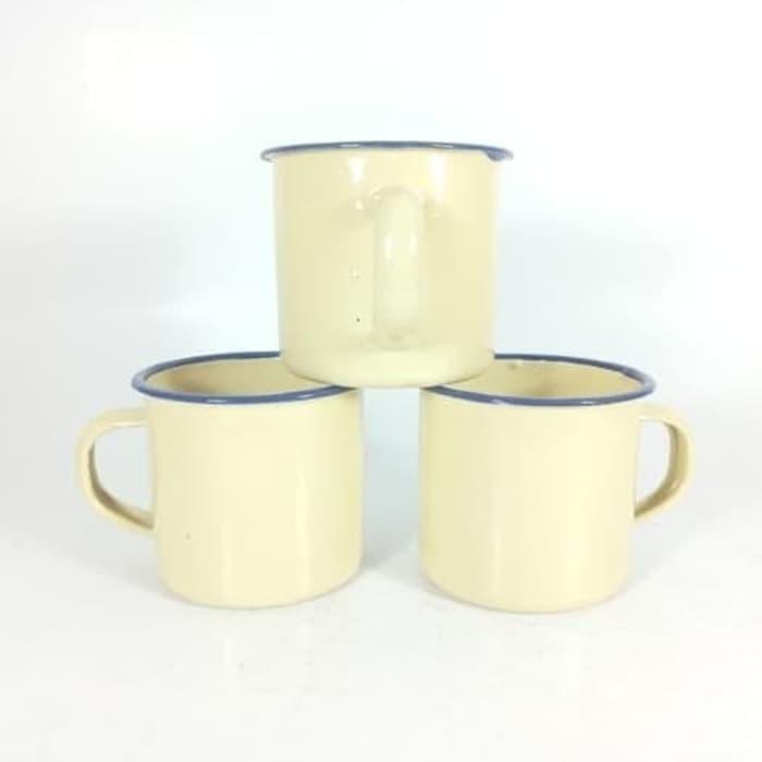 Mug Kopi Enamel Jadul Polos / Cangkir Klasik / Gelas Minum Warung