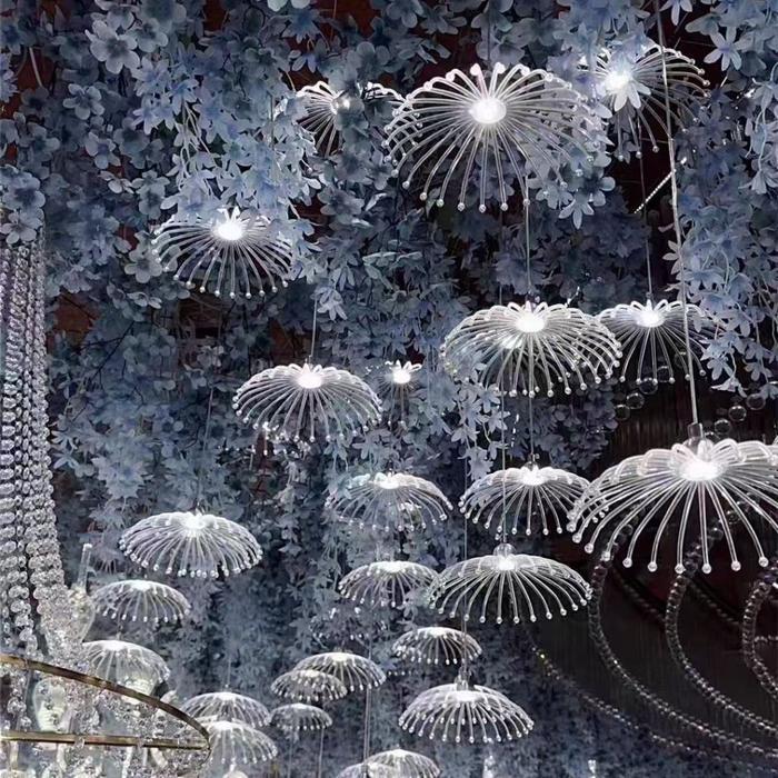 . E.Home Lampu Dandelion Akrilik Dekorasi Pelaminan Lampu Gantung Dekorasi Pernikahan Backdrop Lampu