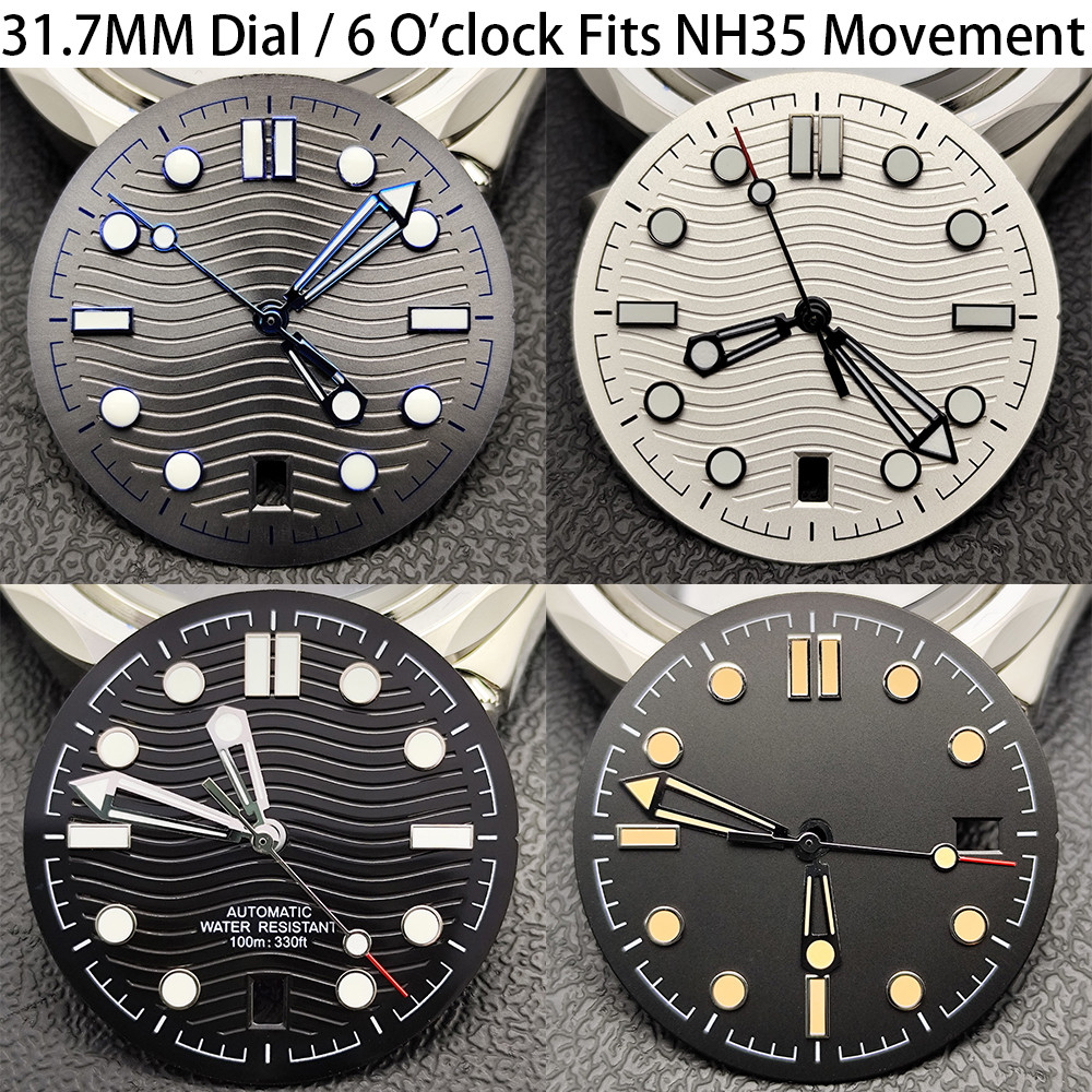 Black 31.7Mm Dial Fits For 6 O'Clock Nh35 Automatic Mechanical Movement Nh35 Movement Green Dial