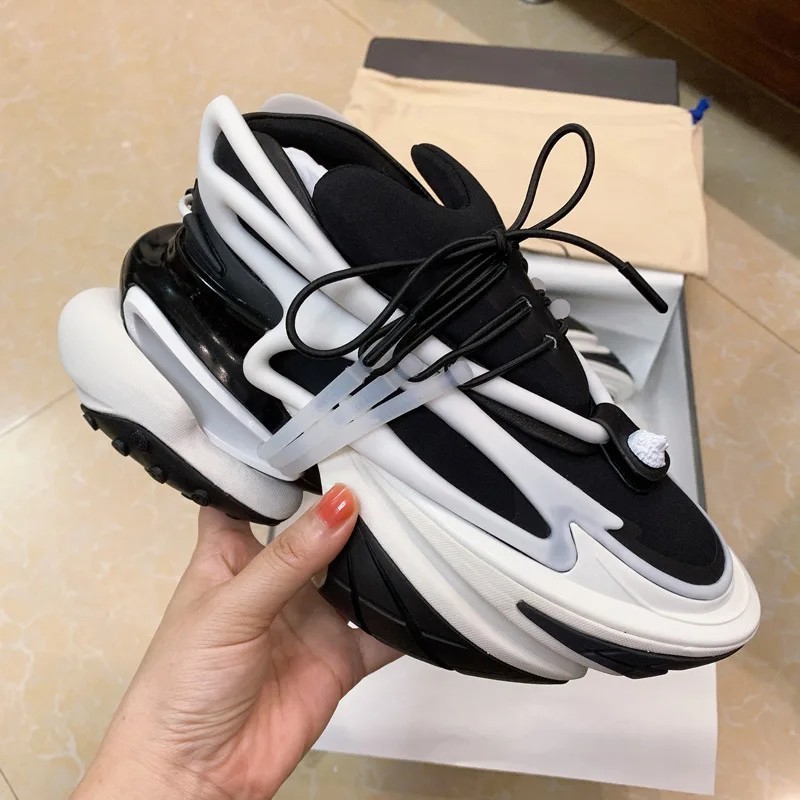 Flat Platform Daddy Shoes Women Patchwork Air Cushion Elastic Shoes Thick Sole Shock-Absorbing