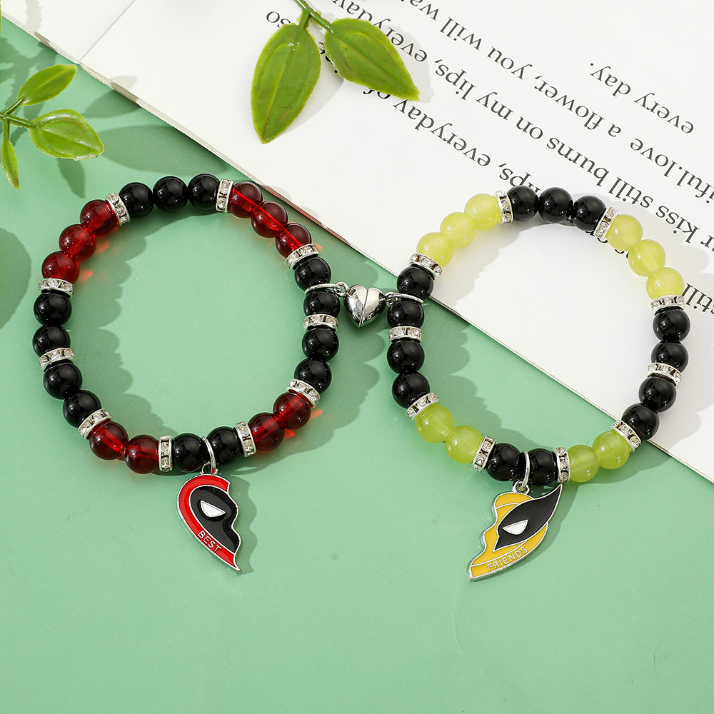 1pair Marvel Deadpool & Wolverine Bracelet Love Combination Magnetic Red and Yellow Best Friend
