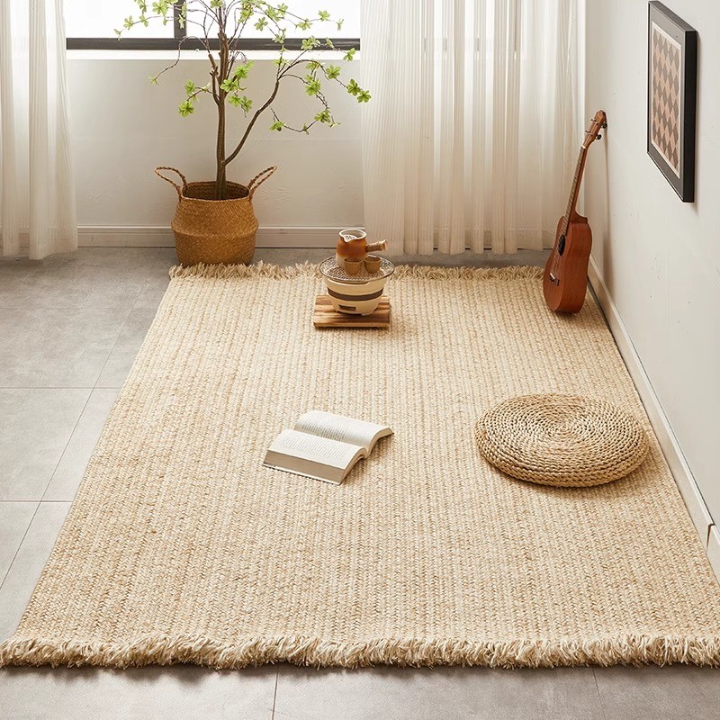 Modern Handwoven Jute Rug for Living Room Natural Fiber Coffee Table Mat Study Bedside Area Carpet