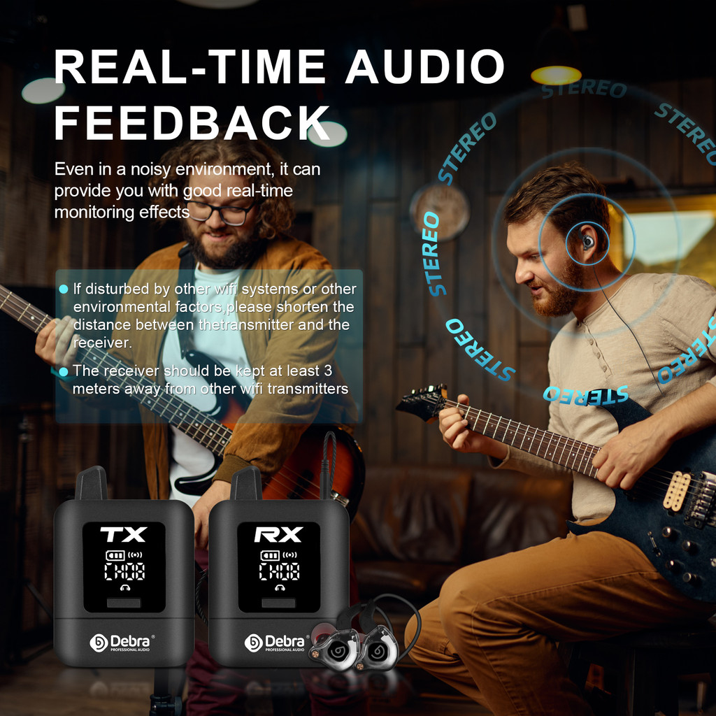 Debra Audio Stereo UHF IEM Wireless In-Ear Monitor System Protable Rechargeable for Music Audio