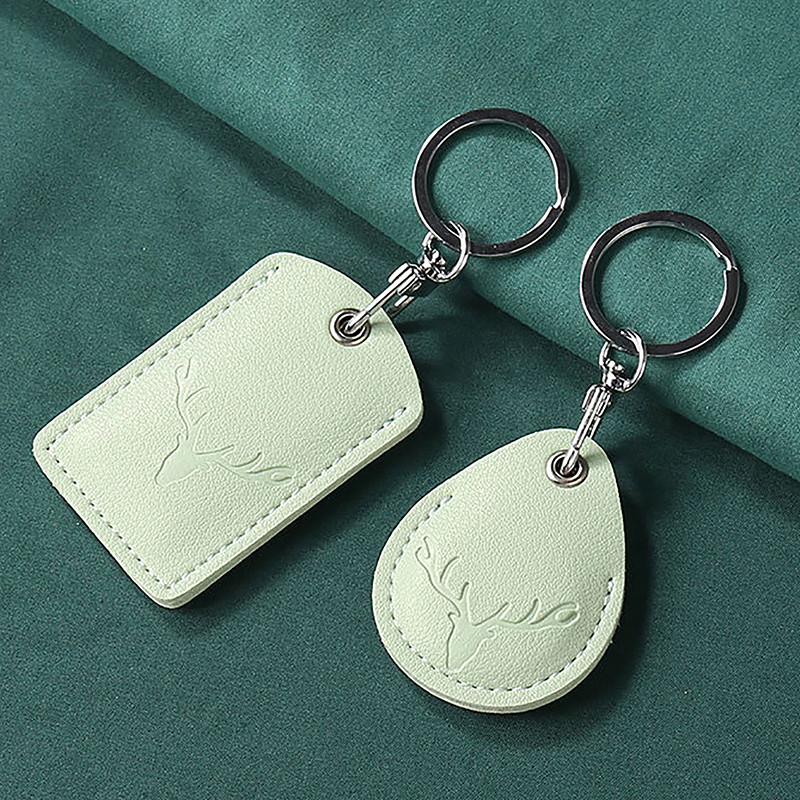 1Pc Access Card Case Leather Card Holder Keychain Key Ring Door Lock Access Tags Id Card Case