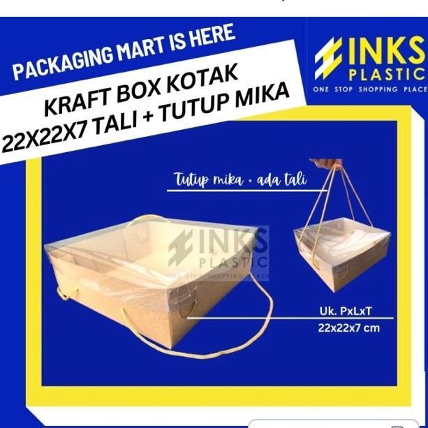 Box Kraft Kotak 22X22X7 Tutup Mika + Tali Dus Kotak Nasi Kue Bolu
