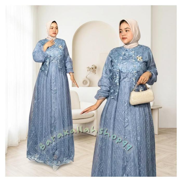 Dress Friska Pakaian Wanita Kekinian Gamis Kondangan Tulle Dresses Busui Friendly Gamis Simple Baju