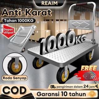 Reaim Troli Barang Lipat troli lipat portable Besi 1000 Kg Besi Troli Baja Kuat Tebal
