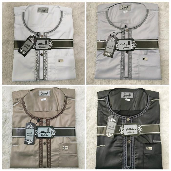 Jubah Polyester model ikaf Albadar Poliester lengan panjang dan pendek Muslim Hitam Putih Pria
