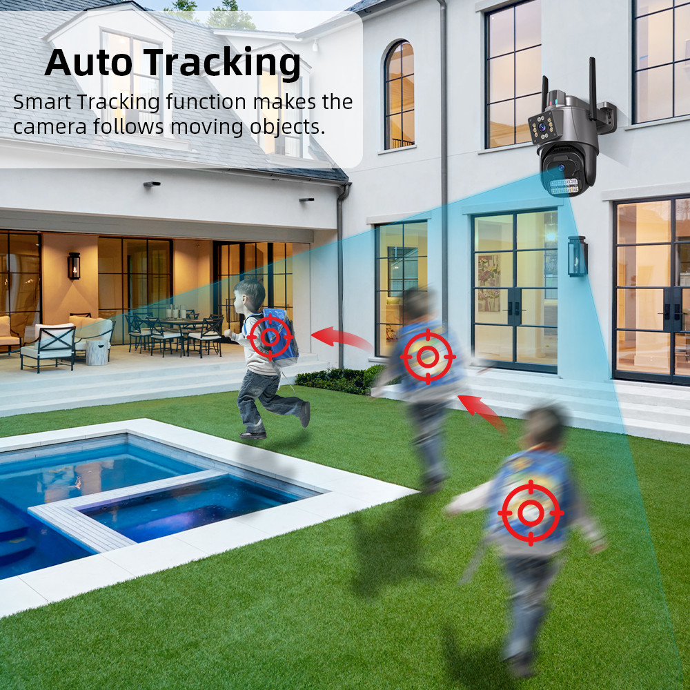 4K HD DUAL LENS WIFI CAMERA 2K DUAL SCREEN PTZ CAMERA OUTDOOR AUTO TRACKING SECURITY CAMERA