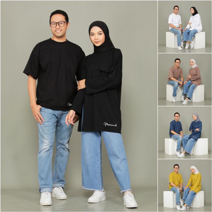Atasan Baju Kaos Couple Wanita Lengan Panjang Pria Lengan Pendek Combed Katun Pasangan Simple Tunik
