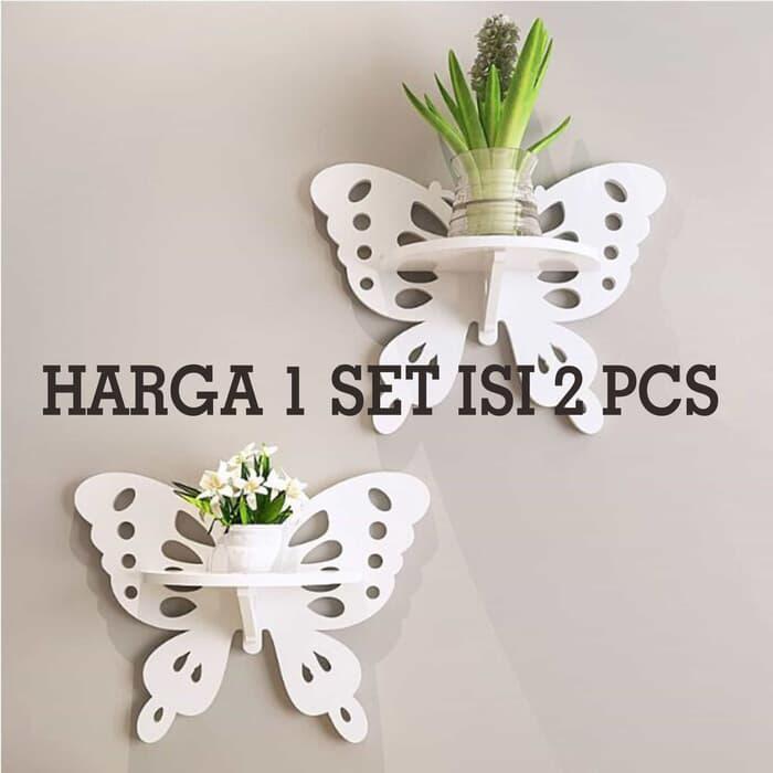 Terlaris S532 Kupu Kupu Decorative Rack rak Shabby chic vintage (1set isi 2) Kayu Plastik SALE