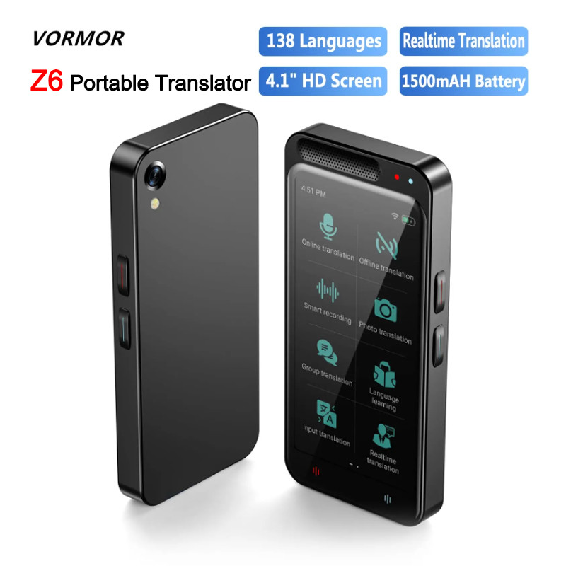 Vormor Z6 Translator Portable 4.1 Inches AI Voice Translator 138 Multiple Languages Voice Text