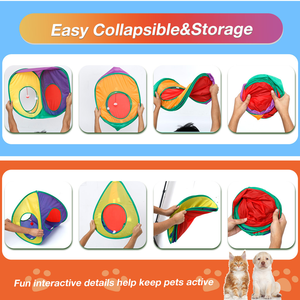 CAT PLAY TUNNEL CUBE FOLDABLE PET TENT TOY COMBO POP UP CAT PLAY TUNNEL WITH BALL AND BELL KITTY