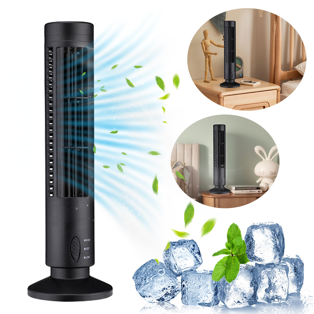 USB LED Tower Fan Bladeless Cooling Fan 2 Gear Speed Stand Up Tower Fan Portable Electric Floor Fan