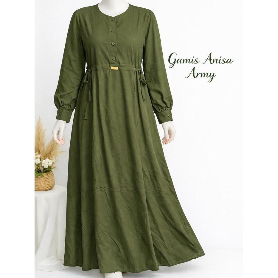 Gamis Lebaran Anisa Bahan Katun Rayon Twill Premium Full Adem Panjang Nyaman Muslimah