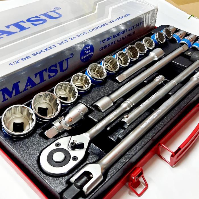 Kunci Sok Set 24 pcs 8-32mm segi 12 merek MATSU bahan Crv